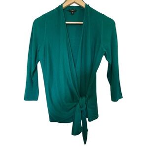 ANN TAYLOR Green 3/4 Sleeve Surplice Front Side Tie  Sweater - Sz Medium Petite